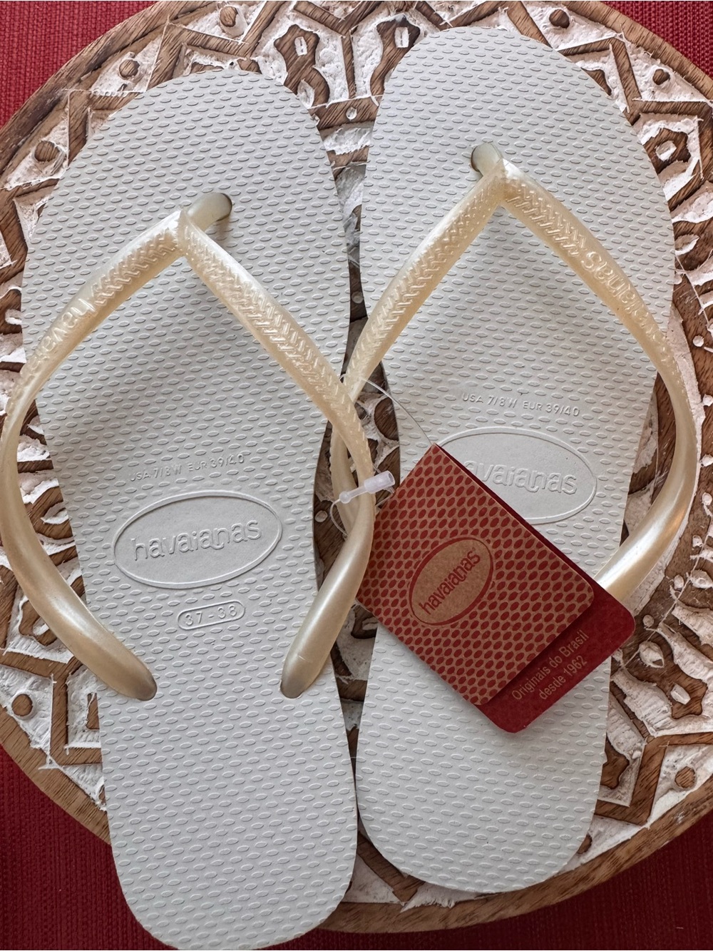 Havaianas Slim White Pearl Flip Flops Womens 7/8 New With Tags